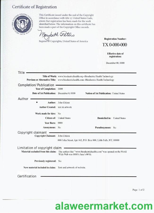 USA certificate of registration